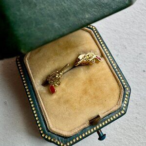 Bimba Y Lola Western Pistol Revolver Stud Earrings - Red/Gold